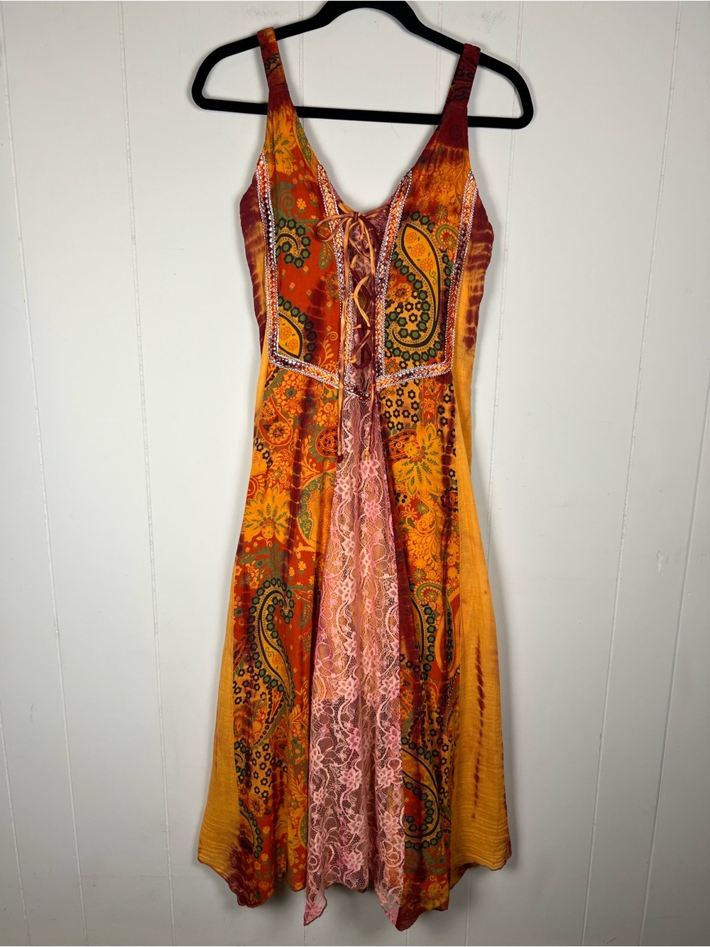 EARTHBOUND NWT Boho Renfaire Paisley Lace-Up Dress with Lace Size Medium